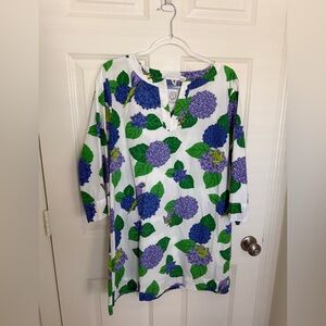 Printfresh White Dress with Purple and Green Floral Design
